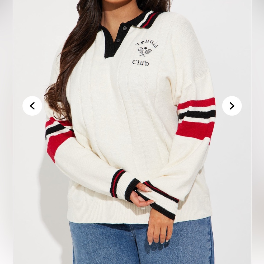 Fashion Nova V-Neck Sweater - White and Red